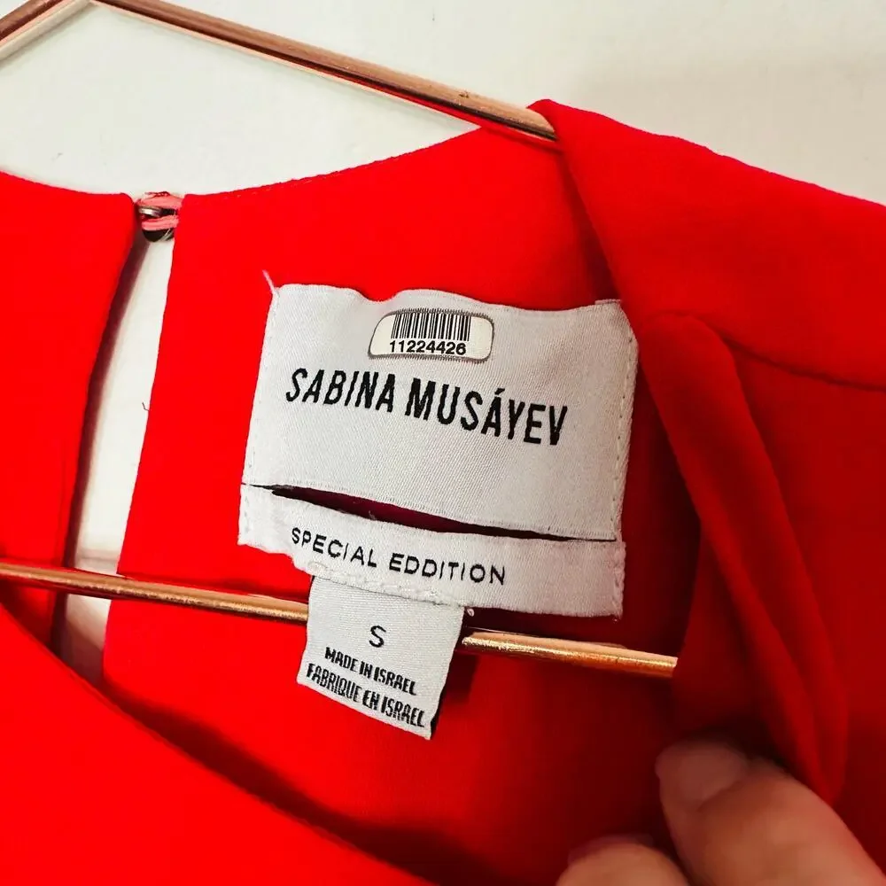 SABINA MUSAYEV Women's Luby Red Gunmetal Beading Shift Mini Dress Size Small - Picture 6 of 11